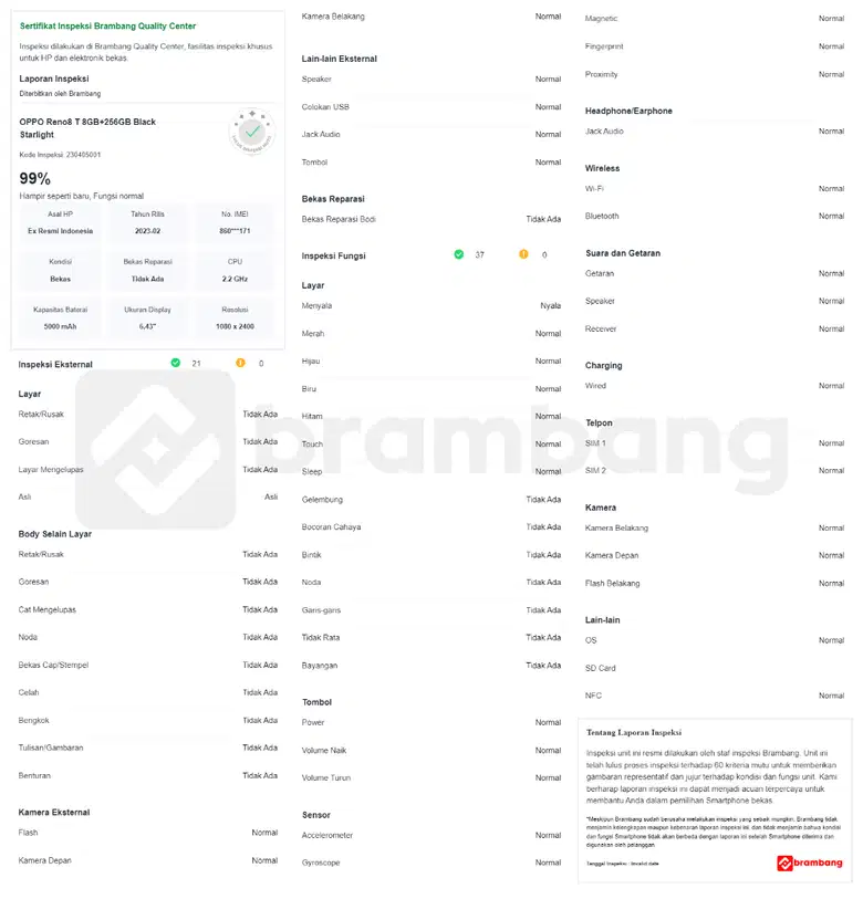 OPPO Reno8 T 8GB+256GB Kondisi